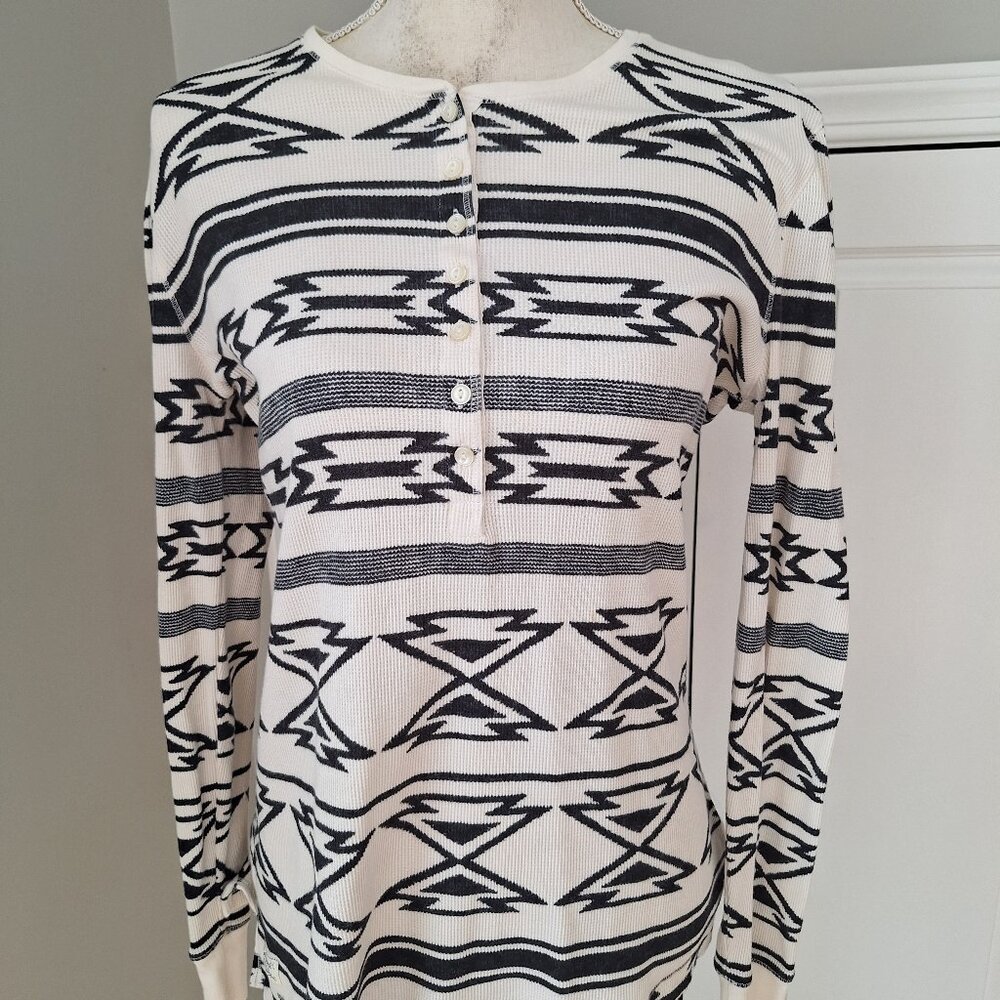 Ralph Lauren Women's Cotton Waffle Shirt Size Large Geometric